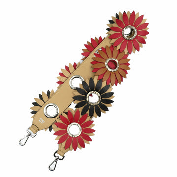 FENDI Flower Leather Red Beige Black Shoulder Strap 0172