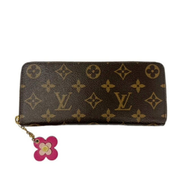 LOUIS VUITTON Portefeuille Clemence Monogram Flower Motif Charm Long Wallet Round Zip M68314 GI2128 Women's Brown