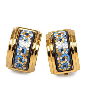 HERMES enamel cloisonne earrings gold blue plated women's