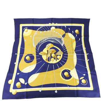 HERMES Carre 90 Scarf Silk Navy Yellow SWING Golf Women's