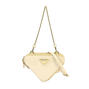 PRADA Triangle Pouch 2way Hand Shoulder Bag Patent Leather Ivory 1NR015 Mini