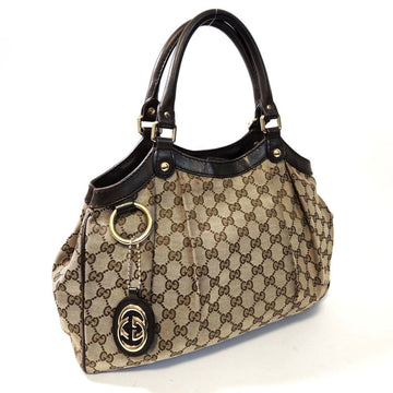 GUCCI GG Canvas Sukey Handbag Tote Bag 211944 Beige Dark Brown Women's Leather Backpack