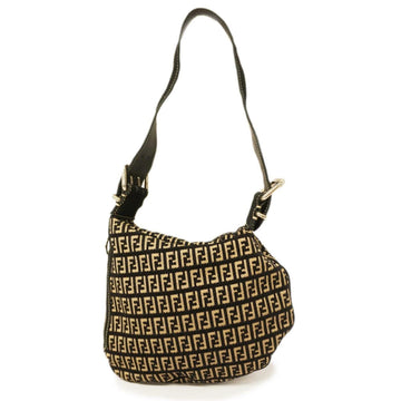 FENDI Shoulder Bag Zucchino Canvas Suede Black Beige Ladies