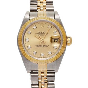 ROLEX Datejust 10P Diamond 79173G Ladies YG SS Watch Automatic Champagne Dial