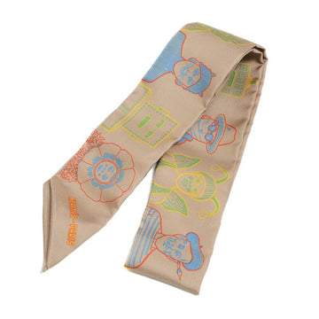 HERMES Twilly Dress Code  Scarf Camel Vert Blue Silk