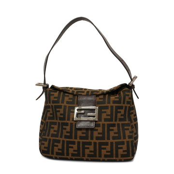 FENDI Shoulder Bag Zucca Nylon Canvas Leather Brown Women's