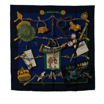 HERMES Carre 90 Memoire d' Scarf Muffler Navy Blue Multicolor Silk Women's