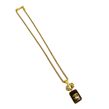 CHANEL 97A Engraved Coco Mark Wood Necklace Pendant Gold 32739 5sbk-np032739