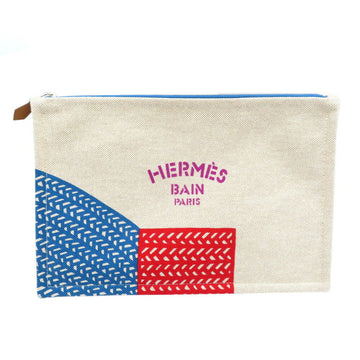 HERMES Poisson Natte Cotton Beige Blue Orange Flat Pouch 0187