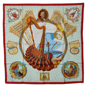 HERMES Carre 90 Wolfgang Amadeus Mozart Hymn Scarf Muffler Red Blue Multicolor Silk Women's