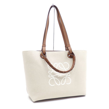 LOEWE Anagram Tote Bag Small Women's Ecru Tan Jacquard Canvas Calf Leather A717S72X06 Hand