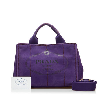 PRADA Canapa Handbag Shoulder Bag B2439G Purple Canvas Women's