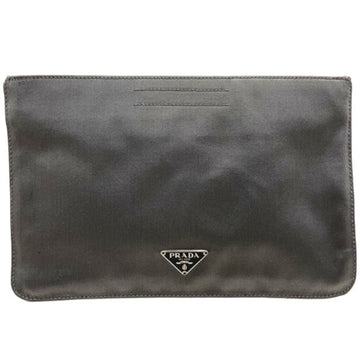 PRADA Pouch Triangle Flat Satin Grey  Plate Multi No Gusset TT-13178