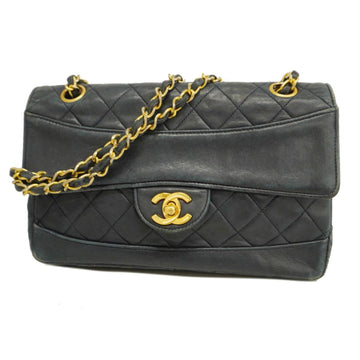 CHANEL Shoulder Bag Matelasse W Chain Lambskin Black Women's