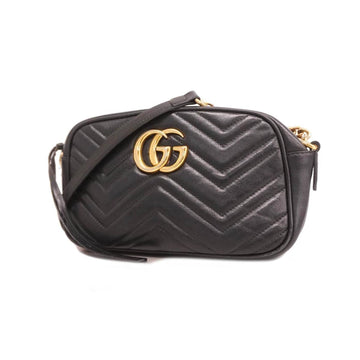 GUCCI Shoulder Bag GG Marmont 447632 Leather Black Women's