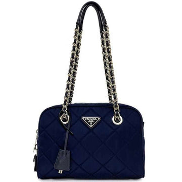 PRADA Impuntu Chain Shoulder Bag Navy Blue Tessuto 1BB903 f-20257 Nylon Leather  Quilted Triangle Plate Women's