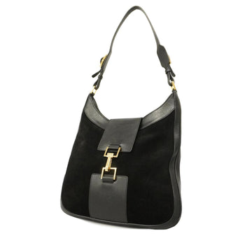 GUCCI Shoulder Bag 001 4129 Suede Leather Black Women's