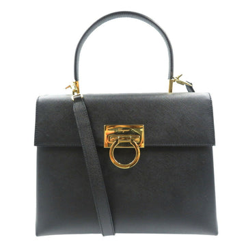 SALVATORE FERRAGAMO Gancini BA-21 0290 Leather Black Handbag Shoulder Bag 0193Salvatore