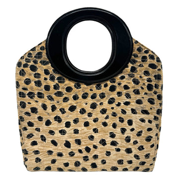 CHRISTIAN DIOR handbag leopard canvas leather beige black women's z1175