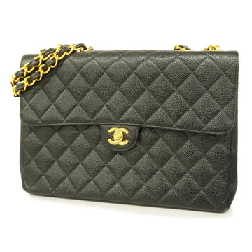 CHANEL Shoulder Bag Big Matelasse W Chain Caviar Skin Black Ladies