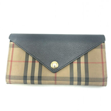 BURBERRY Check & Leather Continental Wallet 8026108 Navy Beige