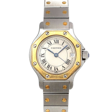 CARTIER Santos Octagon Duo SM W2001683 Women's Watch K18YG Yellow Gold Ivory Dial Quartz