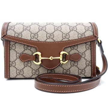 GUCCI Bag 699296 Shoulder Horsebit Men's Women's GG Supreme Canvas x Leather Beige Ebony 351037