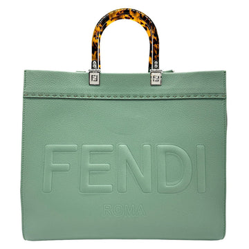 FENDI handbag shoulder bag leather light green silver women's z1207