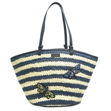 KATE SPADE Shore Thing Embellished Stripe Straw Large Tote Women's Bag Cowhide Multi