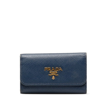 PRADA Saffiano 6-ring key case 1PG222 Blue Gold Leather Women's