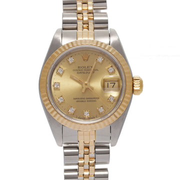 ROLEX Datejust 10P Diamond 69173G Women's YG/SS Watch Automatic Champagne Dial