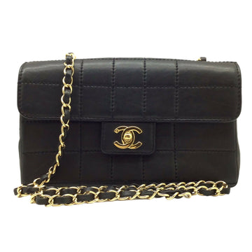 CHANEL Chocolate Bar Chain Shoulder Bag A17855 Matelasse Lambskin Black Handbag Women's