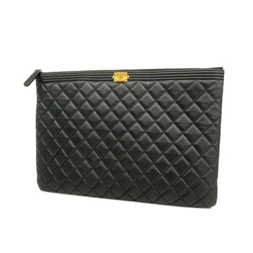 CHANEL Clutch Bag Matelasse Boy Lambskin Black Ladies