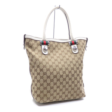 GUCCI Tote Bag Sherry Line Women's Beige White GG Canvas Leather 232970 A6046804