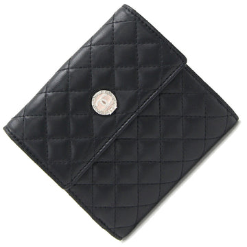 CHANEL W Wallet Black Leather Bifold Compact Coco Mark Ladies