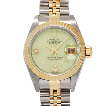 ROLEX Datejust 2P Diamond 791732BR Ladies SS YG Watch Automatic Green Jade Dial