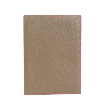 HERMES Notebook Cover Chevre Mysore Etoupe x Rose Shocking Men's Women's r10031m