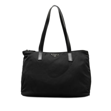 PRADA Triangle Tote Bag Black Nylon Leather Women's