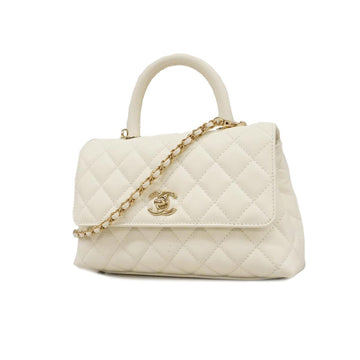 CHANEL handbag, Matelasse, chain shoulder, caviar skin, white, champagne, ladies