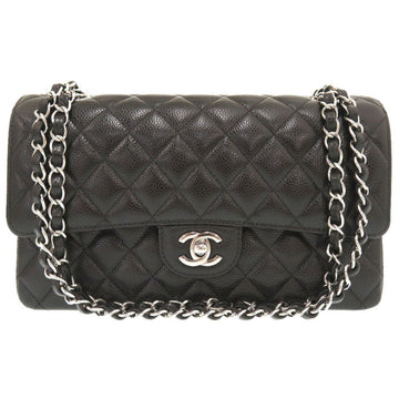 CHANEL Matelasse 25 Double Flap Caviar Skin Black Random Serial Lid Shoulder Bag Coco Mark 0272