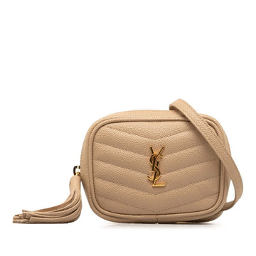 SAINT LAURENT Monogram Cassandra Baby Chain Shoulder Bag Beige Gold Leather Women's