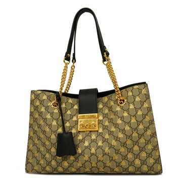 GUCCI Shoulder Bag GG Supreme 479197 Black Beige Gold Ladies