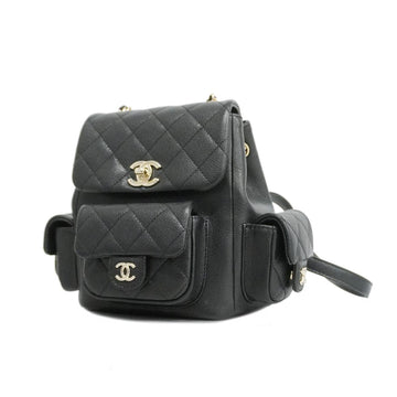 CHANEL Rucksack Matelasse Chain Shoulder Caviar Skin Black Champagne Women's