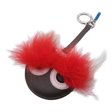 FENDI Monster Mirror Charm Keychain Leather/Fur Grey 0101