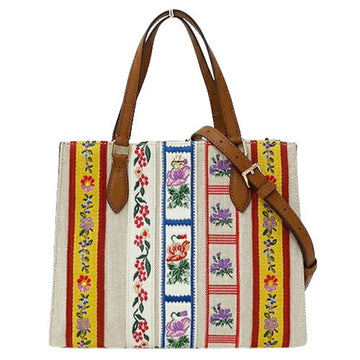 TORY BURCH Women's Bags, Handbags, Shoulder 2-way Canvas Walker Floral Satchel, Beige, Brown, Flower, Compact