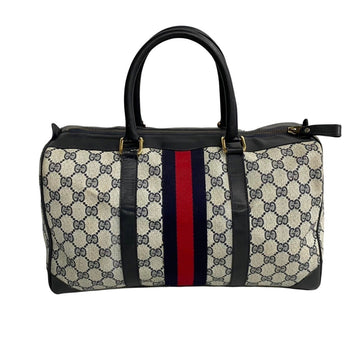 GUCCI Old  Sherry Line GG Pattern Leather Boston Bag Handbag Navy 42587