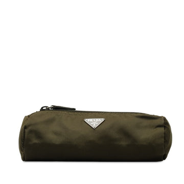 PRADA Triangle Plate Pouch MV1 Khaki Nylon Women's