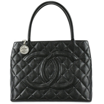 CHANEL Medallion Tote Handbag Black Caviar 78471