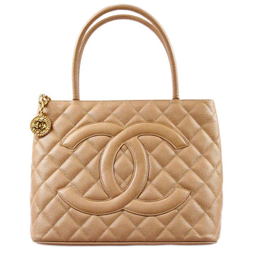 CHANEL 2001-2003 Medallion Tote Beige Caviar 78575