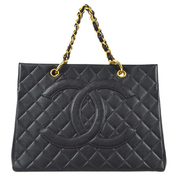 CHANEL 1996-1997 Chain Tote 35 Black Caviar 78997